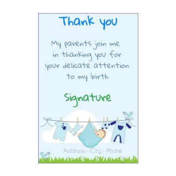 card thanks birth baby blue boy drawing garden thank you 