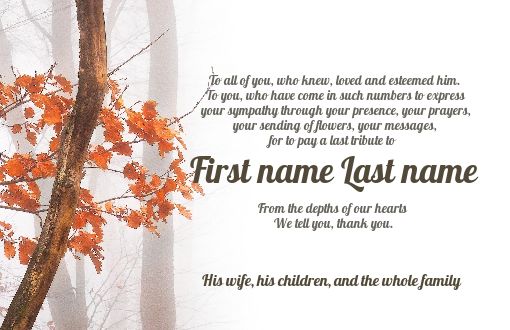 Card Thanks Death Condolences Orange virtual free