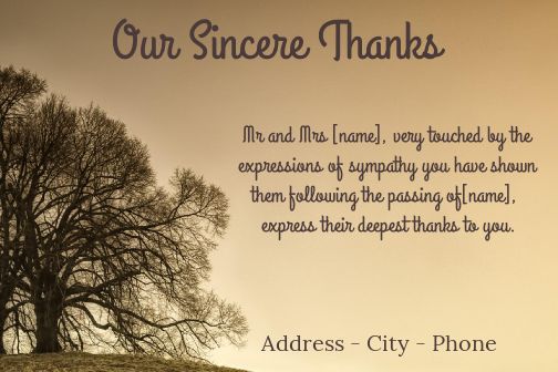 Card Thanks Death Condolences Brown virtual free