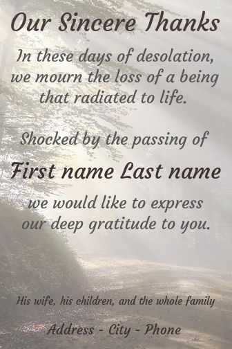 Card Thanks Death Condolences Forest free template