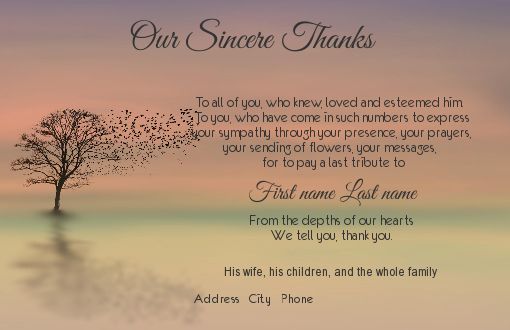 Card Thanks Death Condolences Bird virtual free