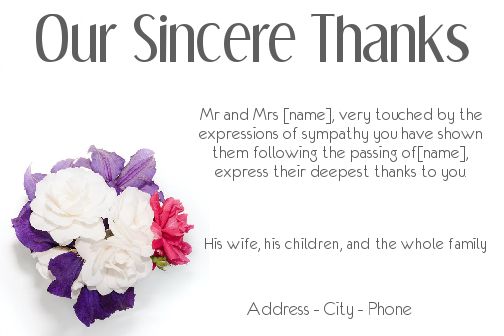 Card Thanks Death Condolences Flower free template