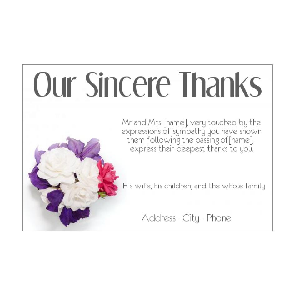 Card Thanks Death Condolences Flower Thank free template (card 2675)