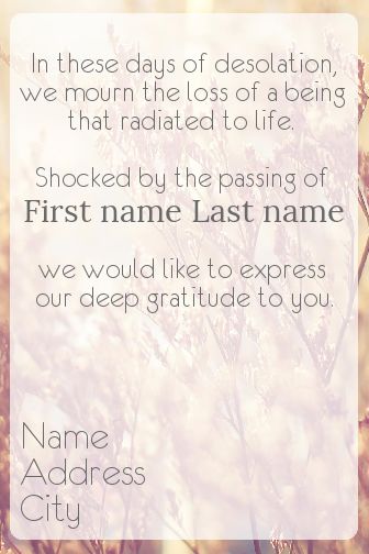 Card Thanks Death Condolences Flower free template