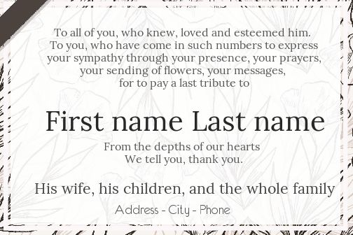 Card Thanks Death Condolences Elegant free template