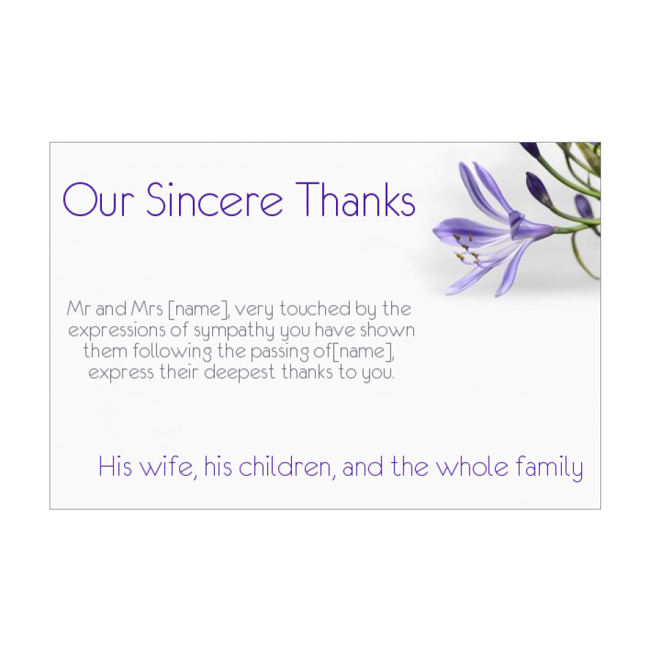 Card Thanks Death Condolences Flower Thank free template (card 2202)
