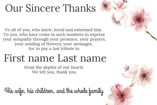 Card Thanks Death Condolences Drawing free template