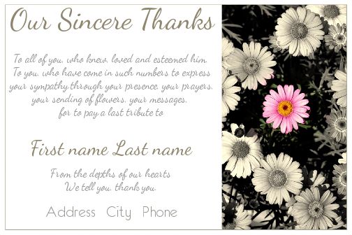 Card Thanks Death Condolences Flower virtual free