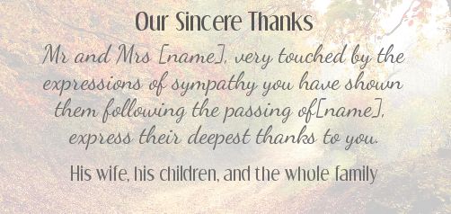 Card Thanks Death Condolences Forest virtual free