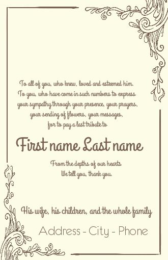 Card Thanks Death Condolences Brown virtual free