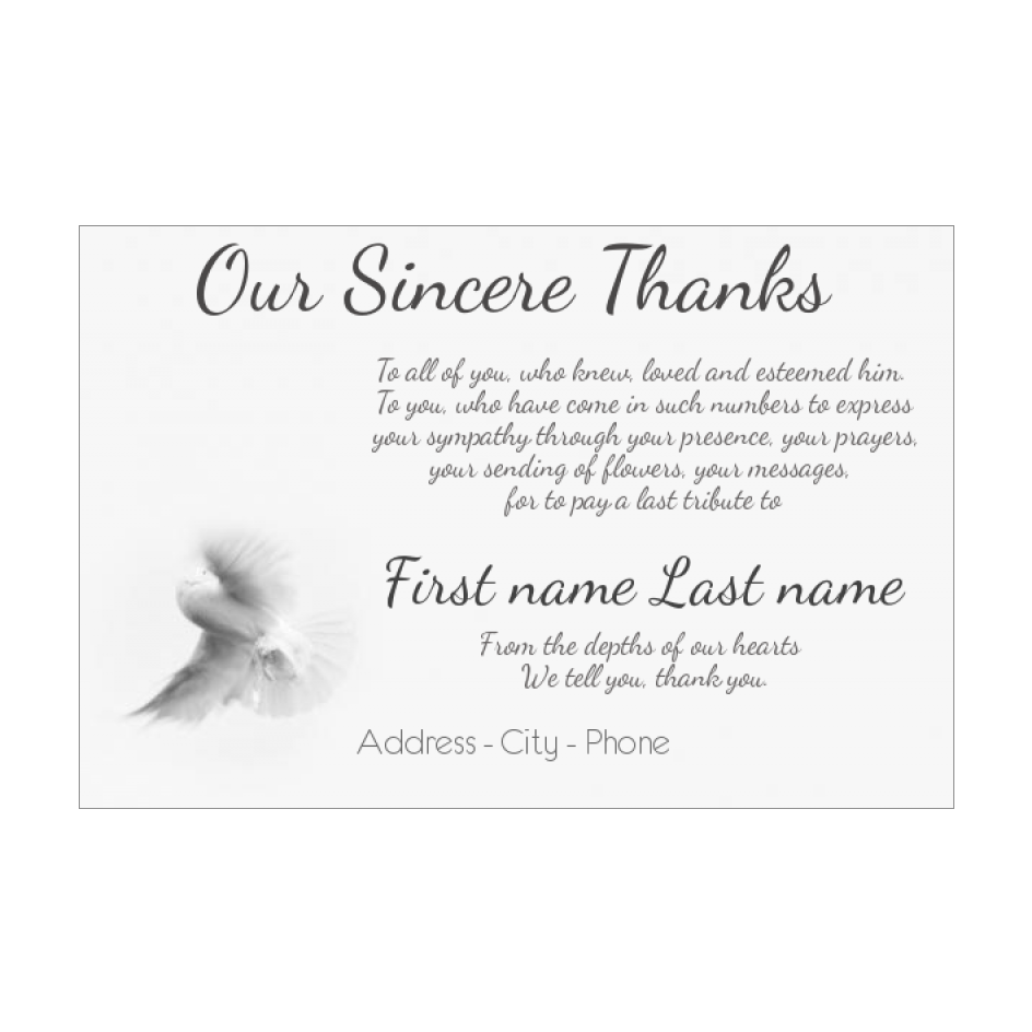 Card Thanks Death Condolences Bird Thank free template (card 2403)