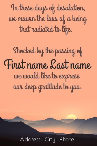 Card Thanks Death Condolences Orange free template