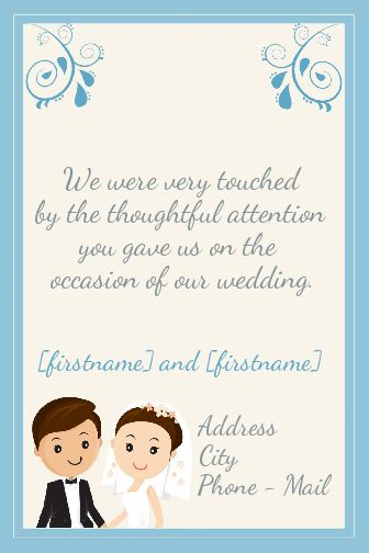 Wedding Card Thanks Blue Drawing virtual free
