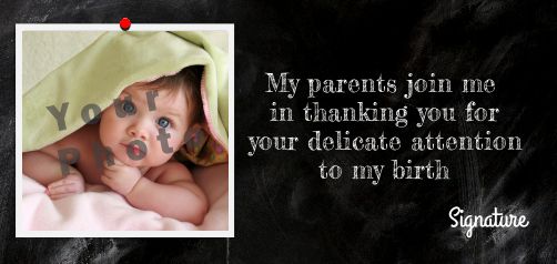 Card Thanks Birth Baby Black with photo virtual