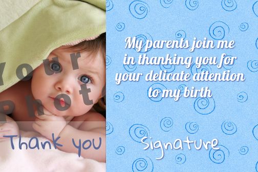 Card Thanks Birth Baby Blue with photo template