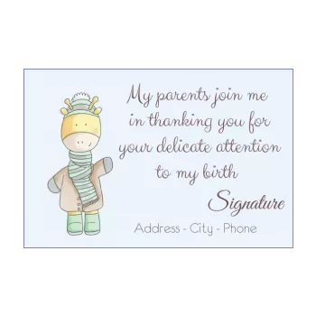 card thanks birth baby blue boy girl thank you animals 