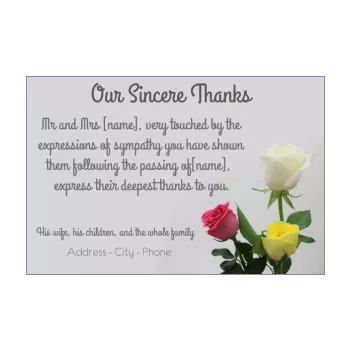 card thanks death condolences flower rose thank you yellow red 