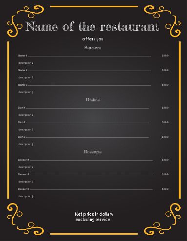 Card Menu Restaurant Black Orange template