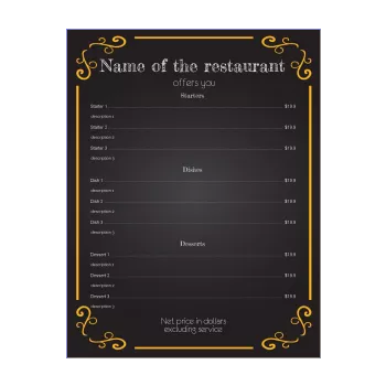 card menu restaurant black orange 