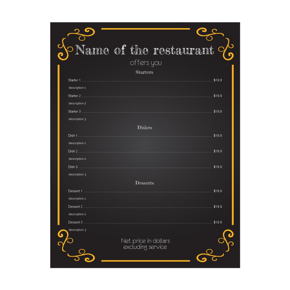 Card Menu Restaurant Black Orange template (card 3646)