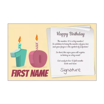 happy birthday card 10 years candle drawing leaf 