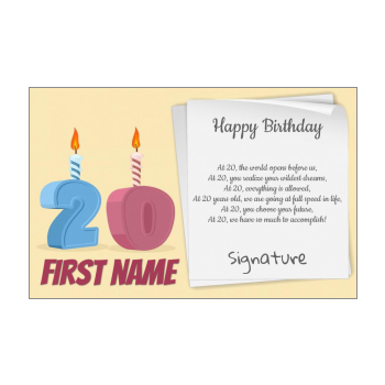 20th Birthday card free printable template or send online