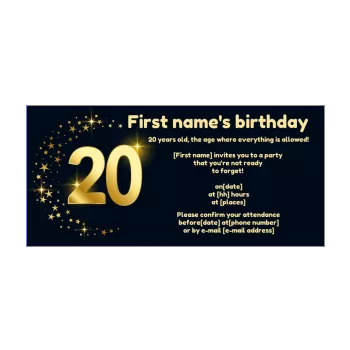 birthday invitation 20 years golden star 