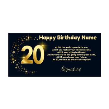 20th Birthday card free printable template or send online