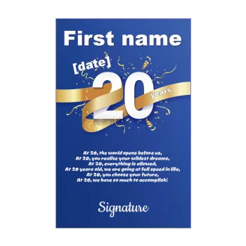 happy birthday card 20 years golden blue ribbon 