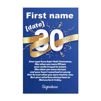 happy birthday card 30 years golden blue ribbon 