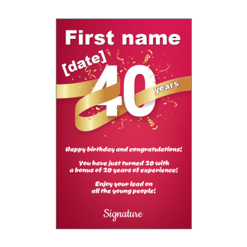 40th Birthday Card free printable template or for send by e-card