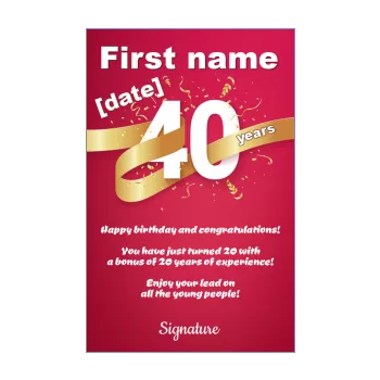 happy birthday card 40 years golden red ribbon 