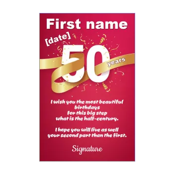 happy birthday card 50 years golden red ribbon 