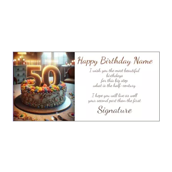 happy birthday card 50 years table brown cake candle 