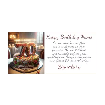happy birthday card 70 years table brown cake candle 
