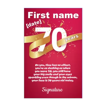 happy birthday card 70 years golden red ribbon 