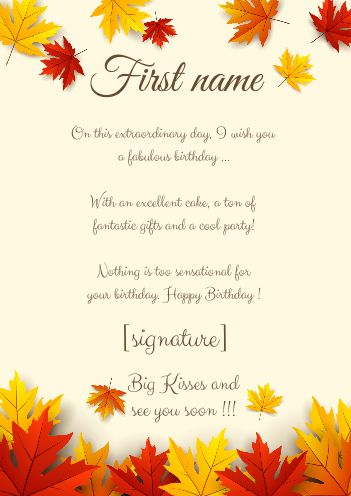 Happy Birthday Card Autumn Leaf free template