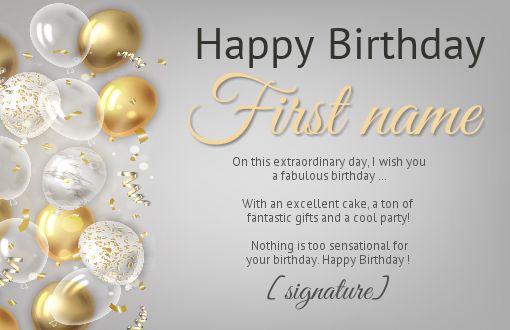 Happy Birthday Card Golden Balloon free template