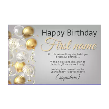 happy birthday card golden balloon grey 