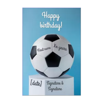 happy birthday card soccer balloon black blue kid white 