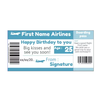 happy birthday card ticket plane blue 