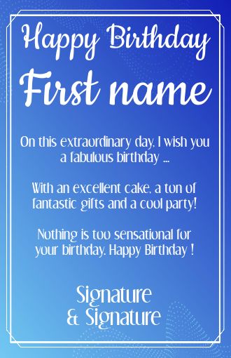 Happy Birthday Card Blue White virtual free