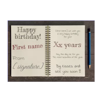 happy birthday card notebook pencil grey wood 
