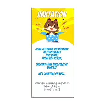 birthday card invitation gift cat drawing kid yellow 