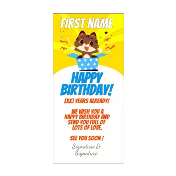 happy birthday card gift cat drawing kid yellow 