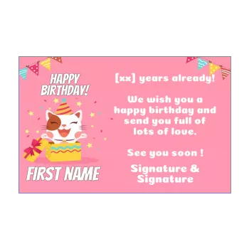 happy birthday card gift cat drawing girl kid animals 