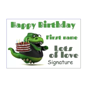 funny happy birthday card dinosaur cake green kid 