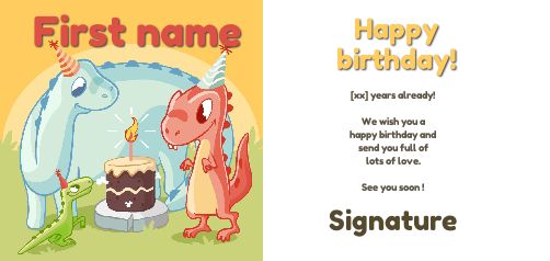 Happy Birthday Card Dinosaur Cake virtual free
