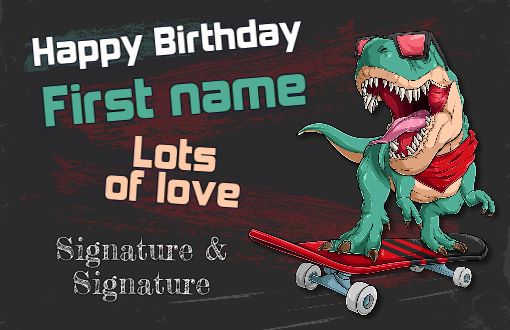 Happy Birthday Card Dinosaur Grey free template