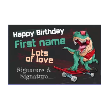 happy birthday card dinosaur grey kid red surf 